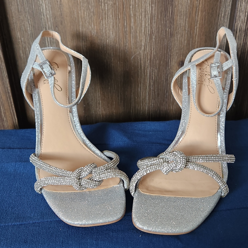 Badgley Mischka Glittering Silver Knot Heels